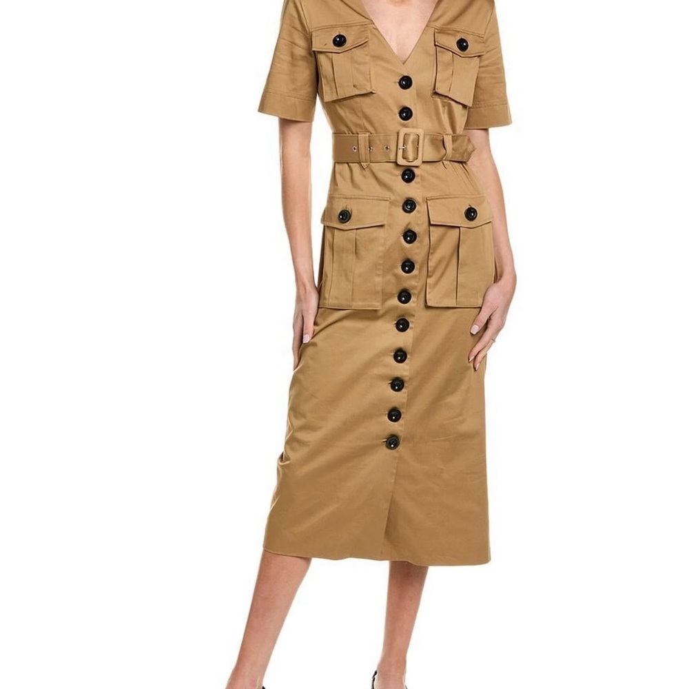 Chic Tan Belted Midi Dress